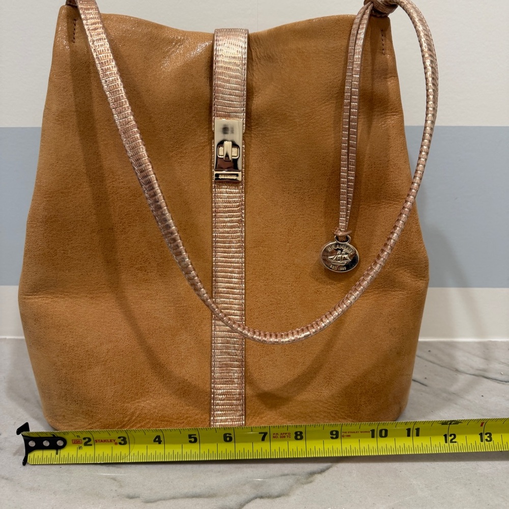 Brahmin Unique Tan Hobo Bucket Bag Metallic Trim With Authentication Card - Picture 3 of 16